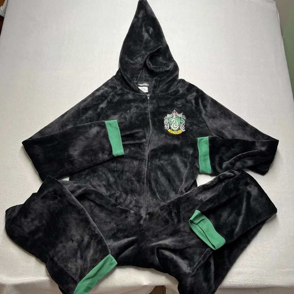 Harry Potter Robe Pajamas Hooded Plush‎ Black Green L XL